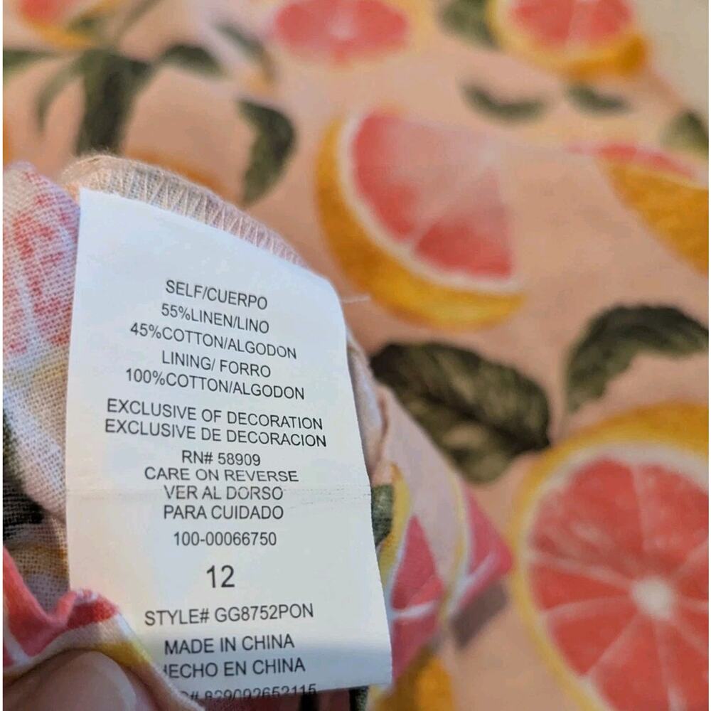GB Girls Dress Short Sleeve Grapefruit Orange Citrus Print Square Neck Size 12 - Picture 6 of 7